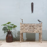 Indian Antique Tribal Hand Carved Art Wooden Damchiya Vanity 92X29X85 Cm Whitewash